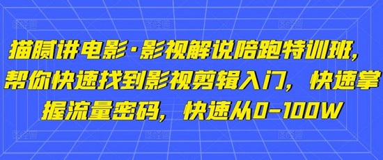 【猫腻讲电影】影视解说陪跑特训班,帮你快速找到影视剪辑入门,快速从0-100W!-爱雅微课