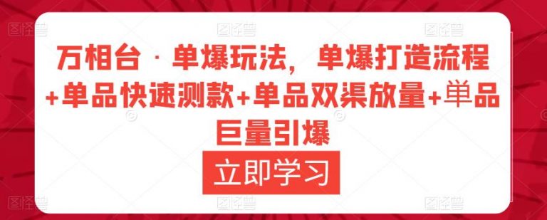 【万相台】原价1680元的单品爆单玩法,快速测款+双渠放量+巨量引爆!-爱雅微课