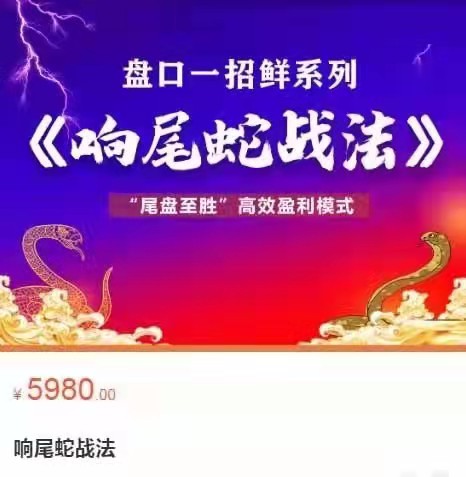 【老姜】《盘口一招鲜系列:响尾蛇战法,尾盘至胜高效盈利模式》网盘课程下载
