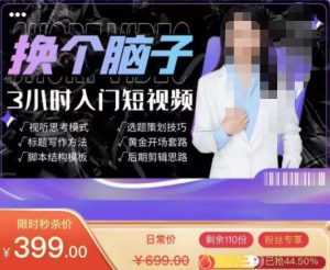 原价399元的换个脑子3小时入门短视频创作,短视频创作入门必修课-爱雅微课