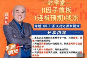 【财学堂】《财学堂郑声友首板连板技能提升 进阶小班课直播》网盘课程下载-爱雅微课